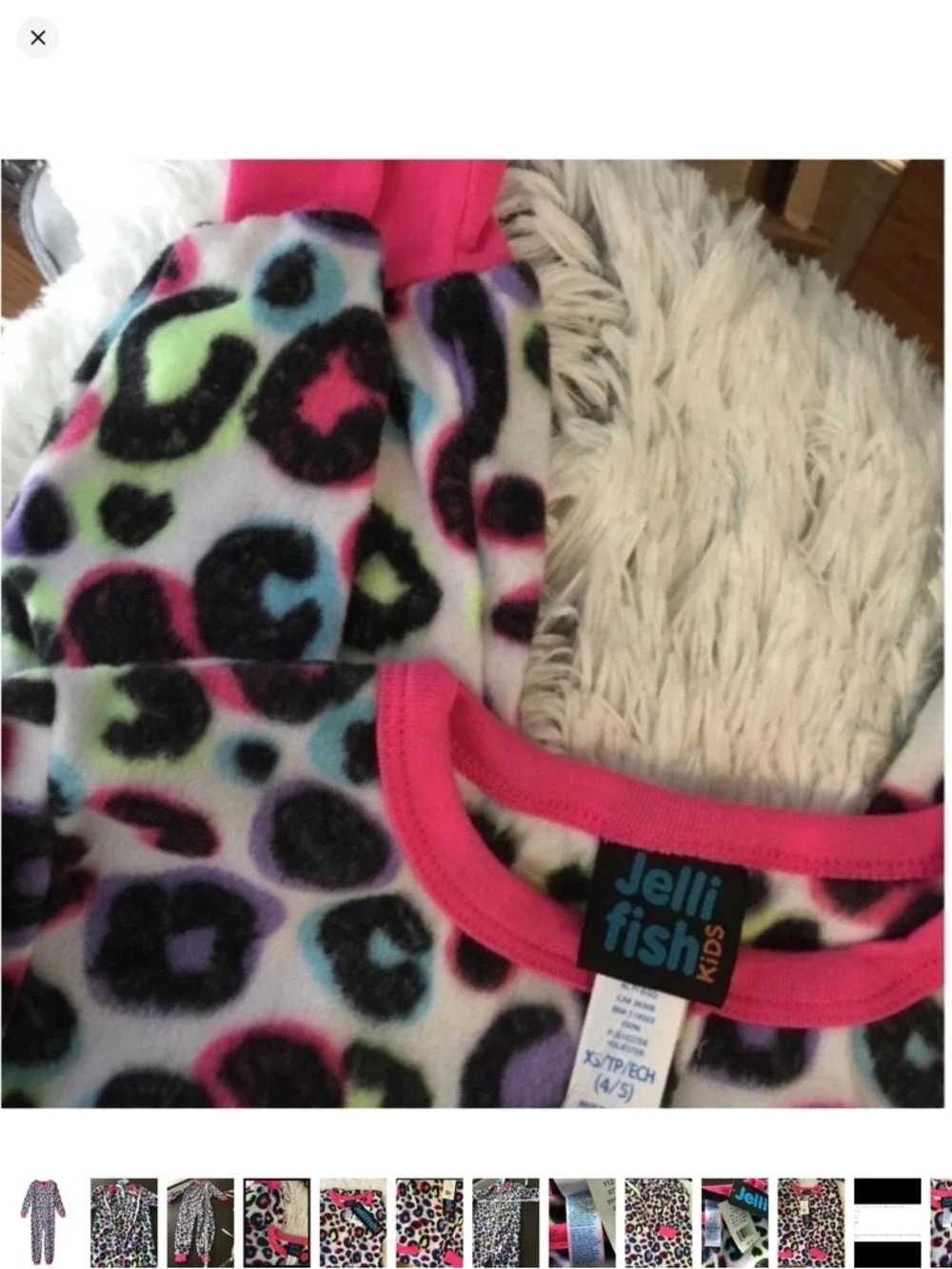Jellyfish kids one piece pajama Girls XS size 4-5 white leopard animal print